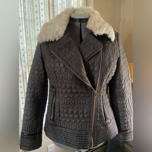 Via Spiga Quilted Jacket with removable Faux Fur trim, brown, Size L